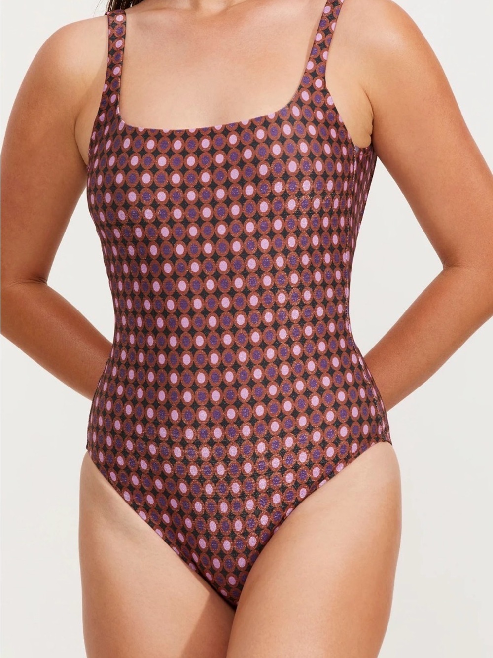 Gottex Purple and Brown Geometric One-Piece Swimsuit